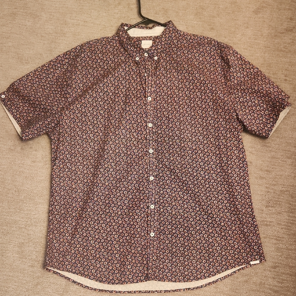 Men's Casual Button Down Shirt - Navy and White Pattern